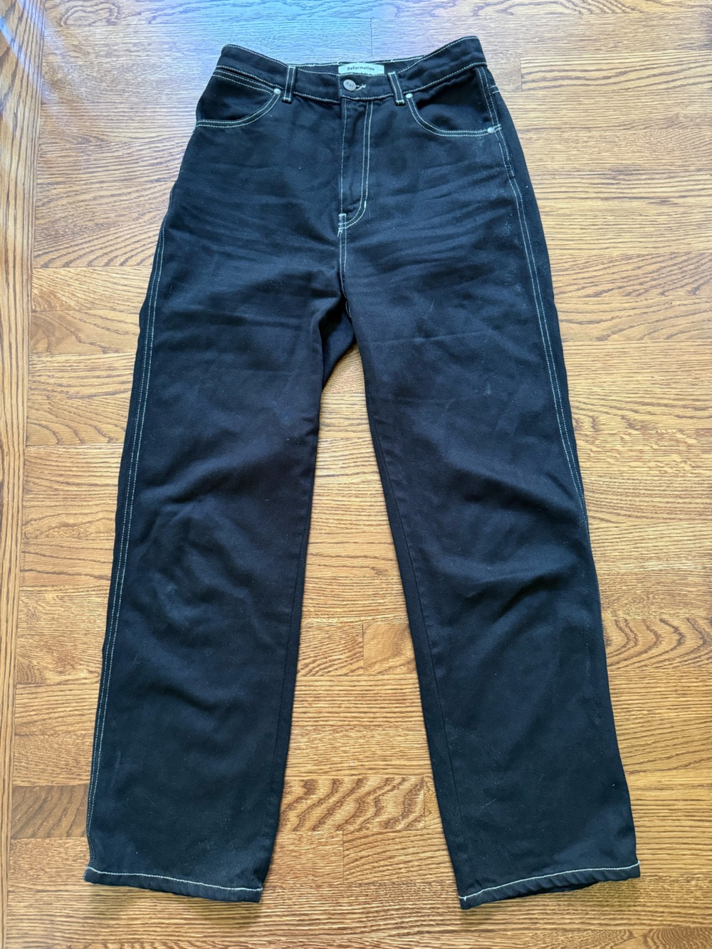 REFORMATION Cowboy High Rise Straight Black Jeans Retro Slouchy Organic 28